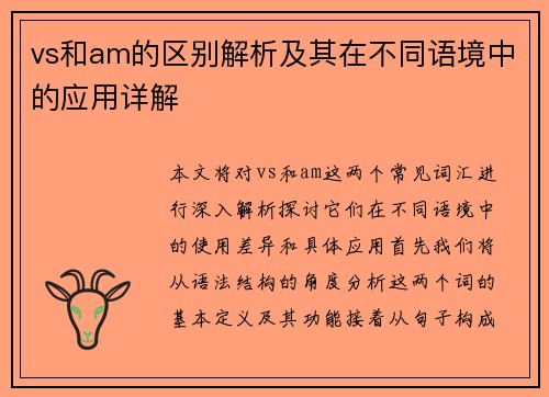 vs和am的区别解析及其在不同语境中的应用详解